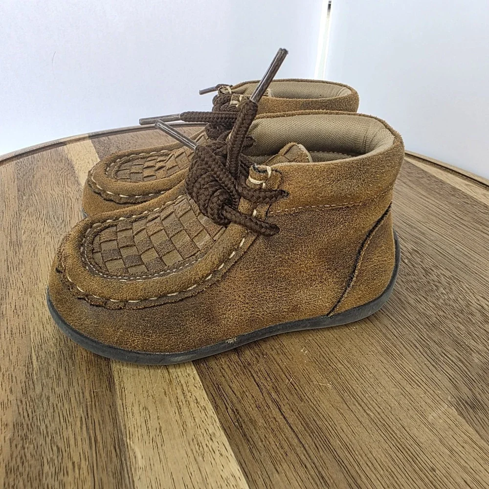 Twister Toddler Shoes Sz 4 Handwoven Boot Western Chukka Moccasin Brown Leather